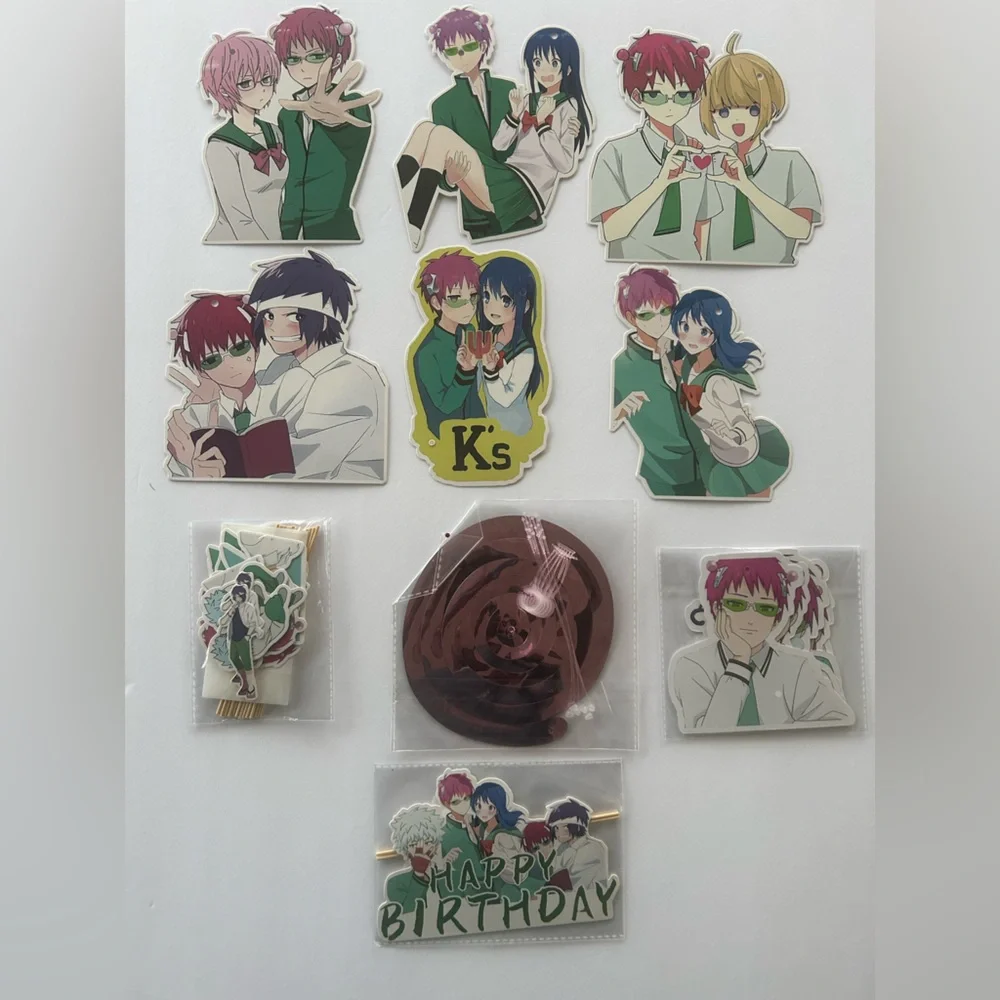 Anime, happy birthday banner,6-streamers, cupcake pick,cake pick